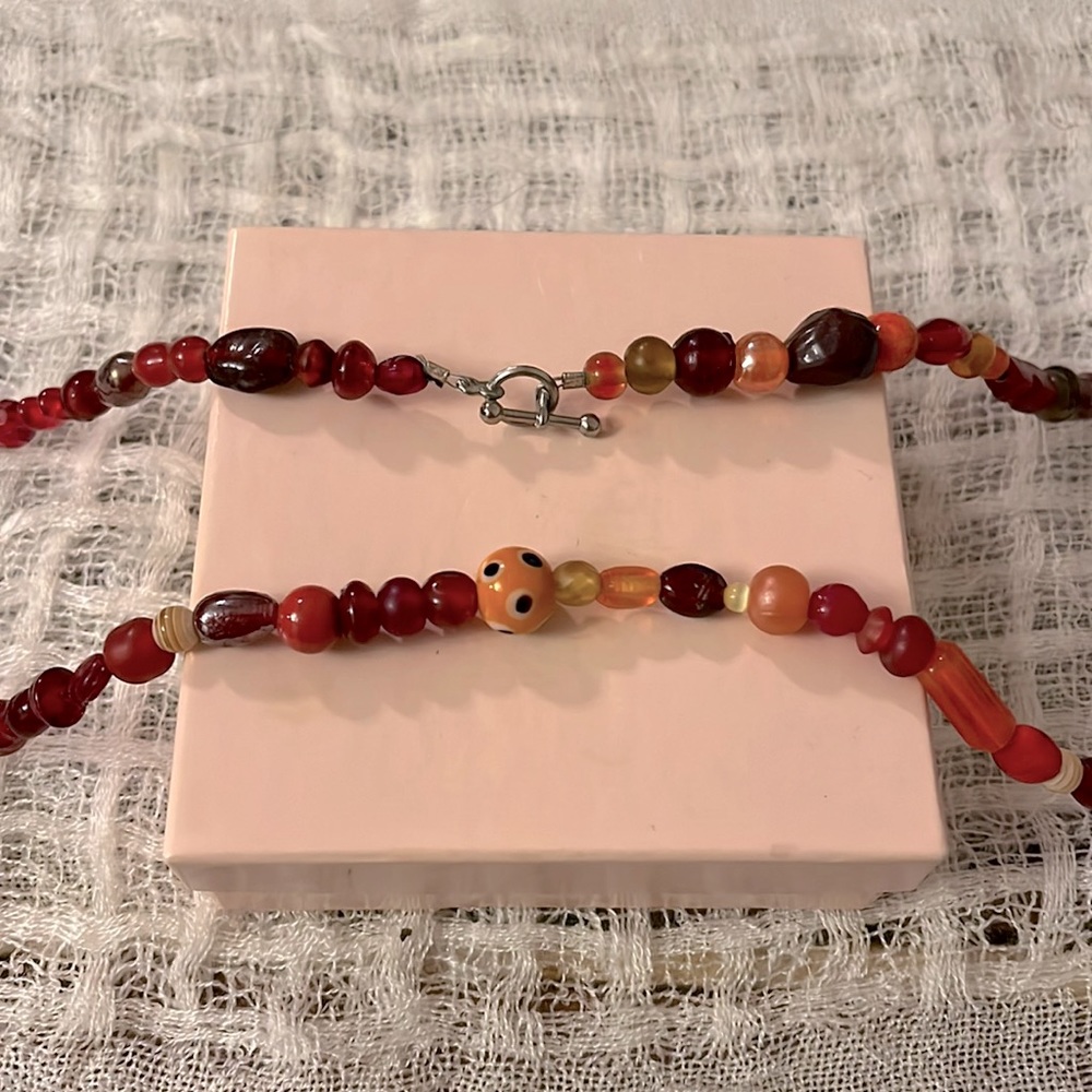 Orange and Red Gemstone and Glass Necklace